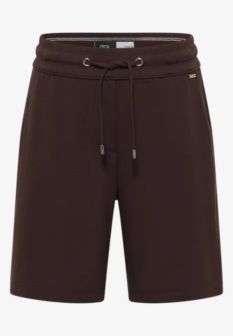 Donkerbruine sweatshorts met taillekoord, zijzakken en een losse pasvorm, knielang.