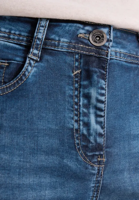 High Waist Slim Leg Jeans im Slim Fit mid blue used wash High Waist Slim Leg Jeans im Slim Fit mid blue used wash