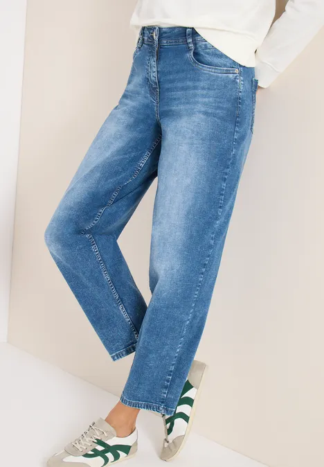 High Waist Barrel Leg Jeans en Loose Fit mid blue wash