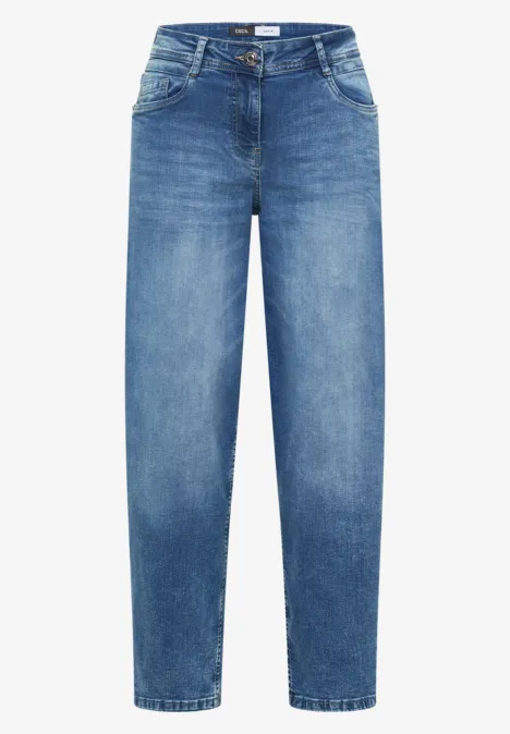 High Waist Barrel Leg Jeans en Loose Fit mid blue wash