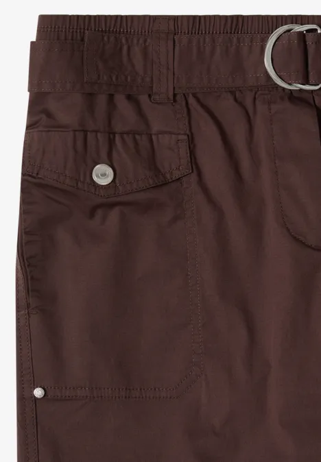 Braune Cargo-Shorts mit D-Ring-Gürtel und Klappentasche