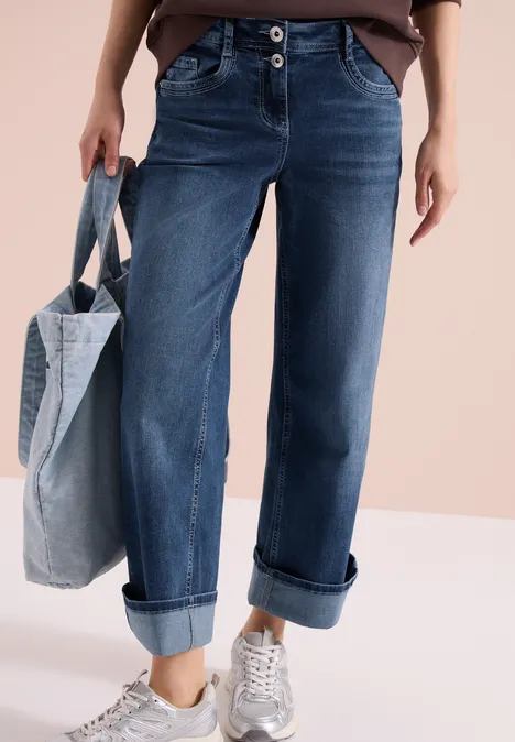 High Waist Wide Leg Jeans im Slim Fit mid blue wash