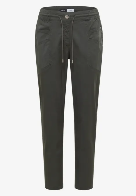 Mid Waist Slim Legs broek in een gewassen look clear khaki Donkergroene chino met hoge taille, trekkoord en zijzakken