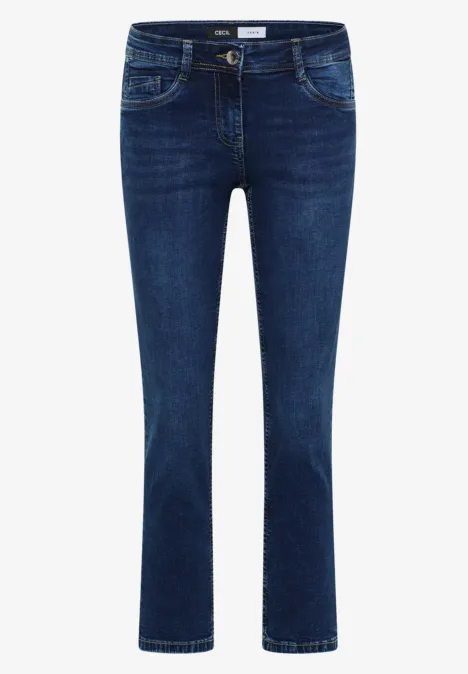 Mid Waist Straight Leg Jeans im Casual Fit mid blue used wash Dunkelblaue Jeans mit geradem Bein und klassischem Five-Pocket-Stil.