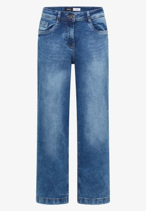 High Waist Wide Leg Jeans im Loose Fit mid blue wash Blaue Jeans mit geradem Bein, mittlerer Waschung, klassischem 5-Pocket-Design und Gürtelschlaufen.