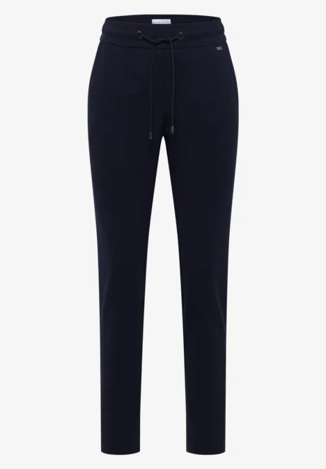 Strakke donkerblauwe sweatpants met elastische taille en trekkoord