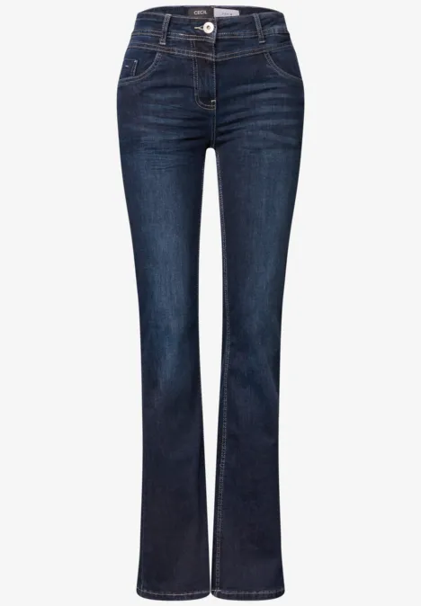 High Waist Bootcut Jeans im Slim Fit Dark blue wash Dunkle, hochgeschnittene Damenjeans mit geradem Bein, Knopfverschluss und typischen Ziernähten.