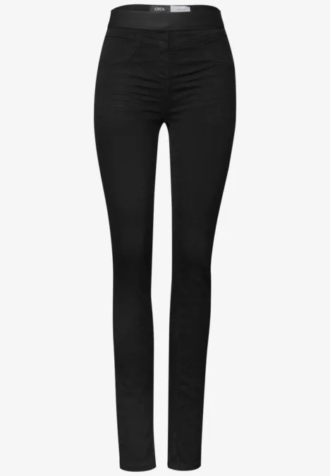 High Waist Skinny Leg Jeggings im Slim Fit Black Schwarze enge Damenhose mit schmalen Beinen und mittlerer Taille.