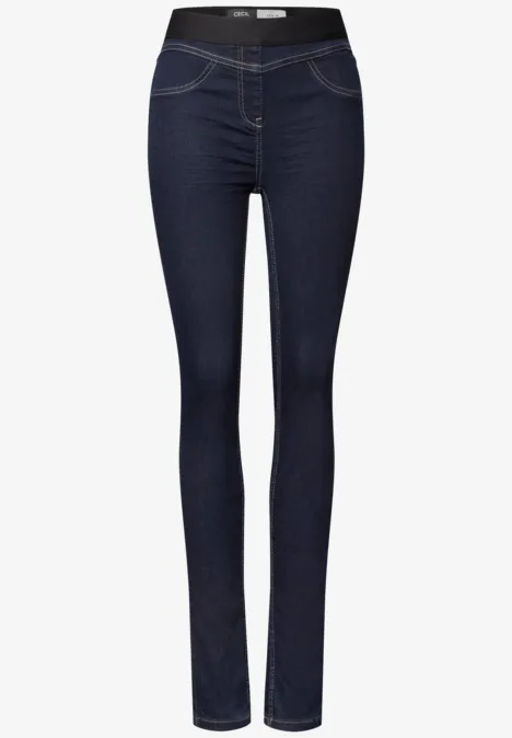 High Waist Skinny Leg Jeggings im Slim Fit rinsed wash Schlichte, dunkelblaue Skinny-Jeans mit schmalem Schnitt und klassischen Taschen.