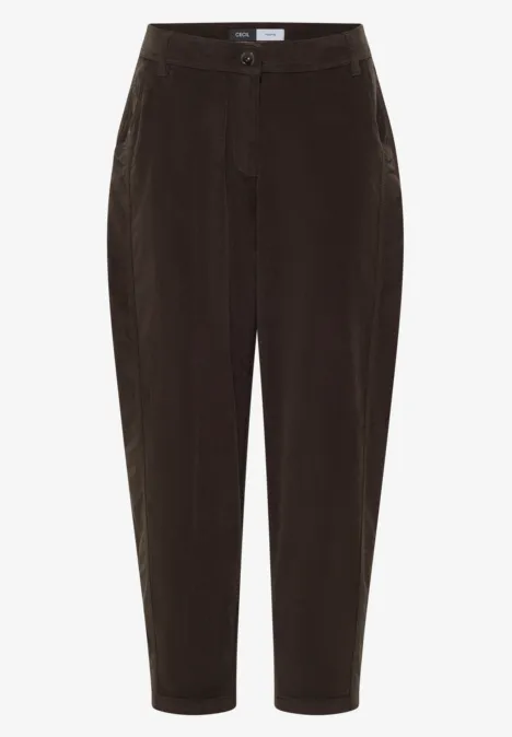 Dunkelbraune, gerade geschnittene Hose mit hohem Bund und Seitentaschen.