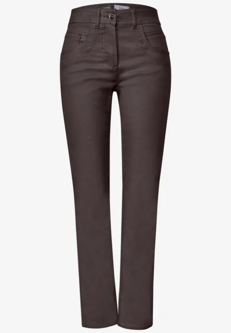 Dunkle, gerade geschnittene Damenjeans mit hohem Bund und schmalem Bein.