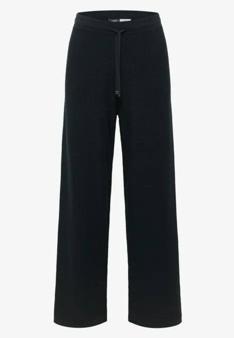 Schwarze, weite Hose mit hohem Bund und geradem weiten Bein