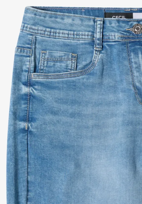 Heller Denim-Jeansoberteil mit Knopf, Gürtelschlaufen und vorderer Tasche