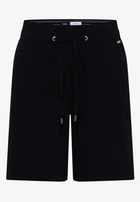 Short noir mi-long avec taille élastique et cordon de serrage.