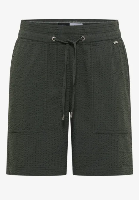 Dunkelgrüne, strukturierte Shorts für Herren mit Tunnelzug und Seitentaschen.