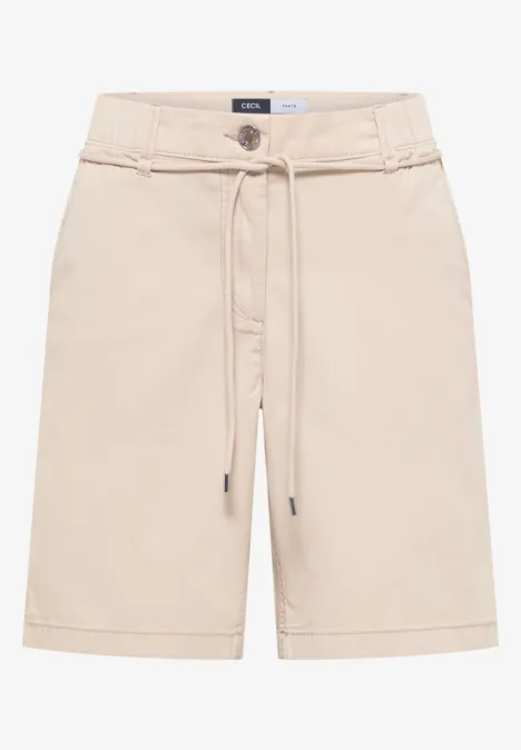 Mid Waist Wide Leg Shorts im Loose Fit pearl beige Helle beige Bermudashorts mit Tunnelzugbund, Gürtelschlaufen und seitlichen Eingrifftaschen.