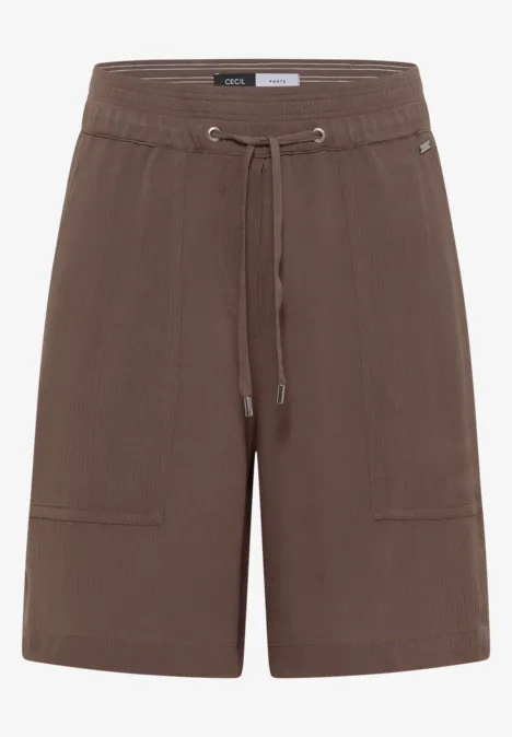 Braune Cargo-Shorts mit seitlichen aufgesetzten Taschen und Tunnelzugbund.