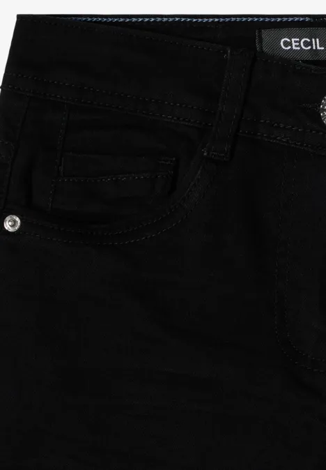 Schwarze Jeanshose mit Tasche und Cecil-Logo am Bund.