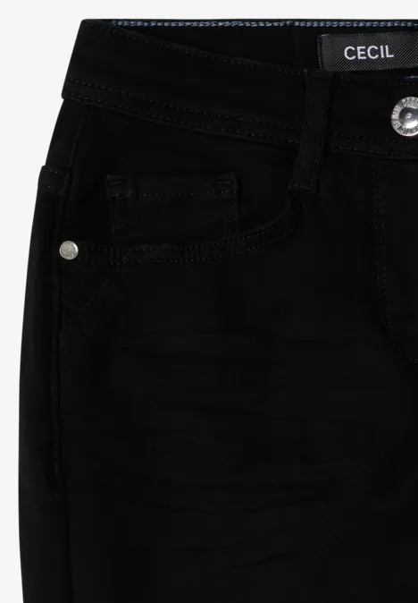 Schwarze Jeanshose mit Gürtelschlaufen, Taschen und Metallknopf von CECIL.