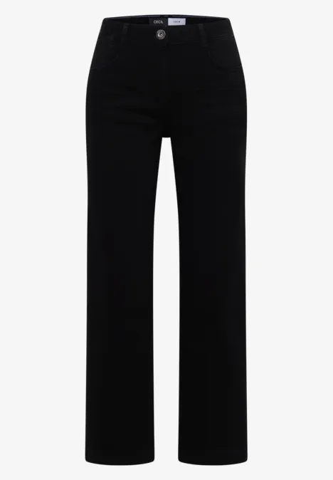 Schwarze, hoch geschnittene, weite Hose mit geradem Bein, schlichtes Design für vielseitige Outfits.