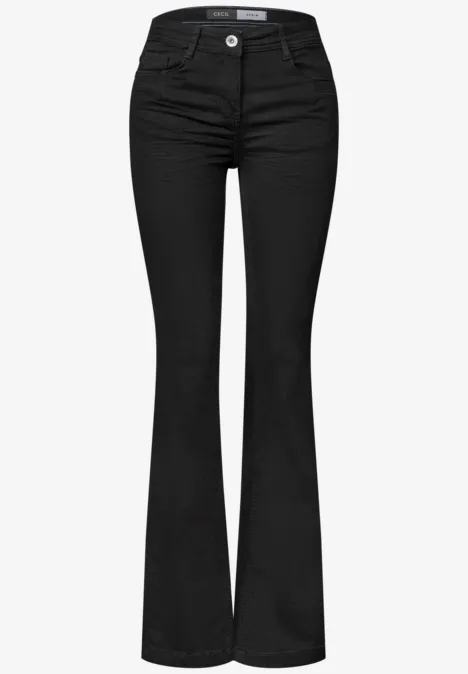 Schwarze Damen-Jeans mit weitem Schlag und hoher Taille.