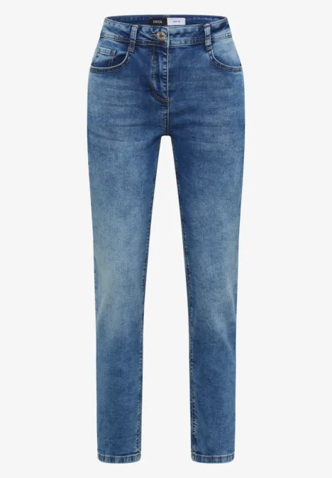 High Waist Slim Leg Jeans im Slim Fit light blue used wash Ein Paar klassische, taillierte blaue Jeans mit schmalem Bein und leichtem Used-Look.