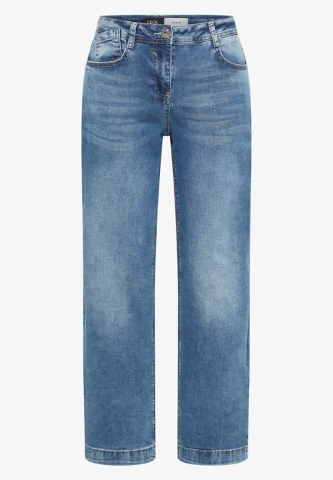High Waist Wide Leg Jeans im Loose Fit light blue used wash Lockere, gerade geschnittene blaue Denim-Jeans mit klassischem Fünf-Taschen-Design und mittlerer Waschung.