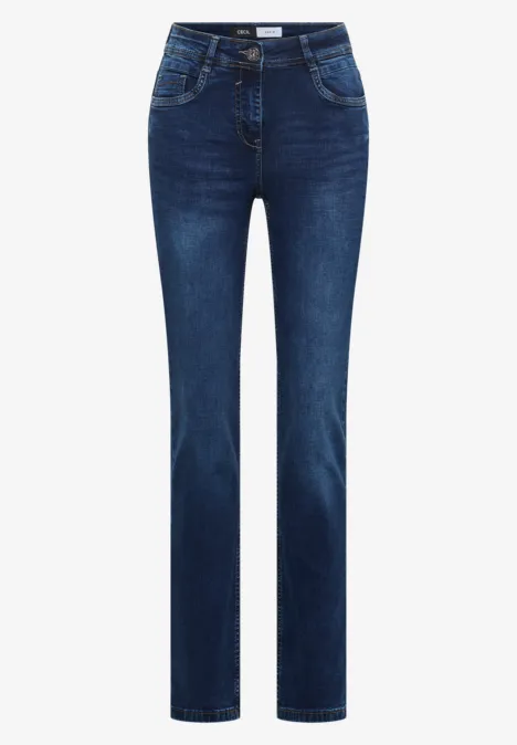 Jeans met High Waist en smalle pijpen in Slim Fit mid blue wash Dunkelblaue, gerade geschnittene Jeans mit klassischem Five-Pocket-Design und normaler Taille.