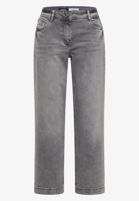 High Waist Wide Leg Jeans im Loose Fit light grey wash Graue Jeans in geradem Schnitt mit hohem Bund und Five-Pocket-Design.