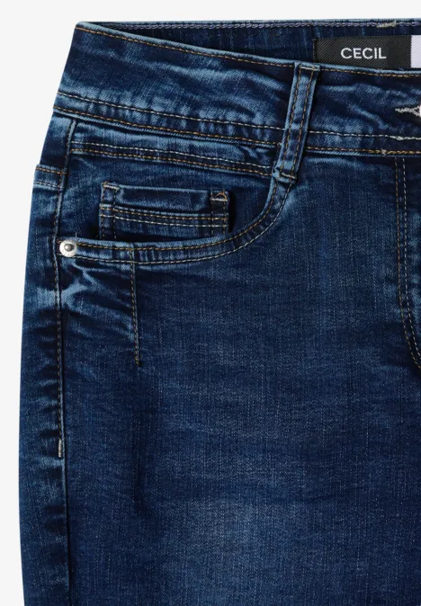 High Waist Straight Leg Jeans w kroju Slim Fit Dark blue wash Niebieskie dżinsy z przodu z kieszeniami i kontrastowymi szwami