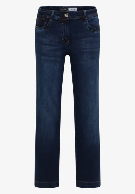 High Waist Wide Leg Jeans w kroju Loose Fit Dark blue wash Granatowe dżinsy o prostych nogawkach, z pięcioma kieszeniami i zapięciem na guzik.