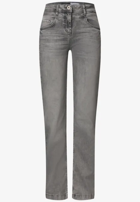 High Waist Bootcut Jeans im Slim Fit light grey wash Graue Jeans mit geradem Schnitt, klassischer 5-Pocket-Optik und Knopf-Reißverschluss.
