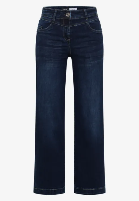 Donkere wijde jeans met steekzakken voor.