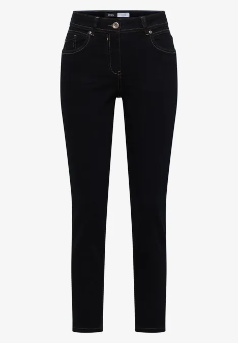 Mid Waist Slim Leg Jeans im Casual Fit rinsed wash Schwarze Slim-Fit-Jeans mit hohem Bund, schmalem Schnitt und klassischen Taschen.