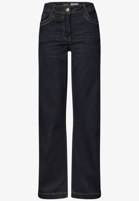 High Waist Wide Leg Jeans im Loose Fit rinsed wash Dunkle, gerade geschnittene Jeans mit Knopf- und Reißverschluss, hoher Taille und klassischer Taschenanordnung