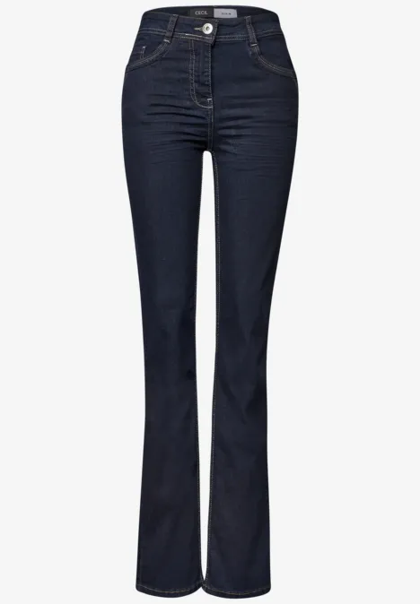 Dunkle Jeans mit hoher Taille und ausgestelltem Bein