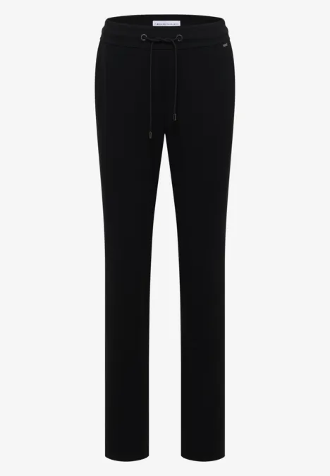 Spodnie Mid Waist z wąskimi nogawkami o Casual Fit Black Czarne spodnie z troczkiem, prostą nogawką i dopasowanym krojem