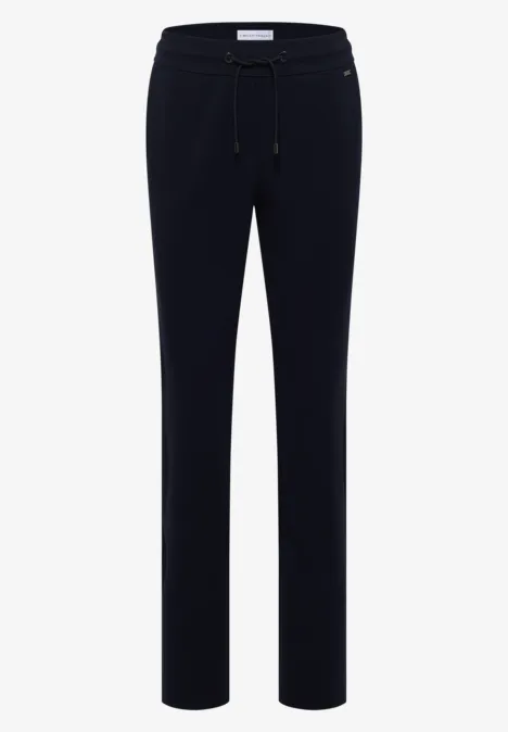 Mid Waist Slim Leg Hose in casual pasvorm urban dark blue Een donkerblauwe vrijetijdsbuis met elastische taille en trekkoord.