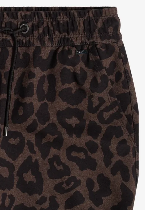 Mid Waist Slim Leg Hose im Casual Fit dark toffee brown Braune Jogginghose mit Leopardenmuster, elastischem Bund und Kordelzug.