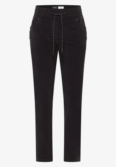 Mid Waist Slim Leg Hose im Casual Fit carbon grey Schwarze Hose mit Kordelzug an der Taille, schlankem Schnitt und legerem Look.