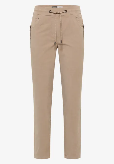 Mid Waist Slim Leg Hose im Casual Fit silvery beige Beige Chinohose mit Kordelzug und seitlichen Taschen