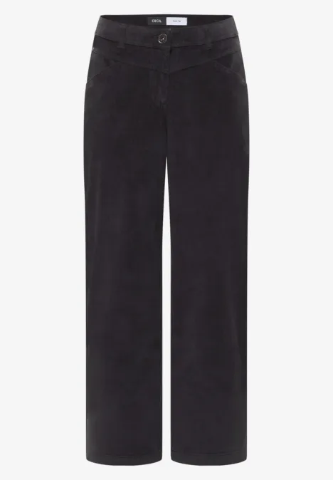High Waist Wide Leg Hose im Loose Fit carbon grey Schwarze Cordhose mit geradem Bein, Gürtelschlaufen und seitlichen Taschen.