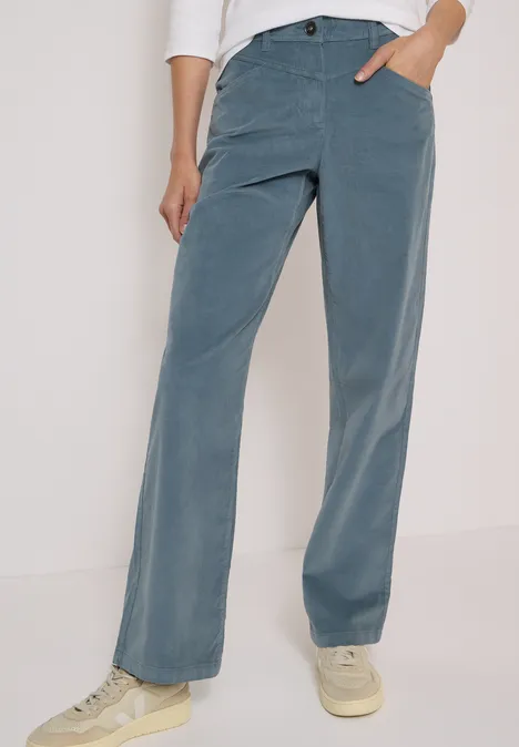 High Waist Wide Leg Hose im Loose Fit dove blue Gerade geschnittene Cordhose in Blau mit hohem Bund und weicher Textur.