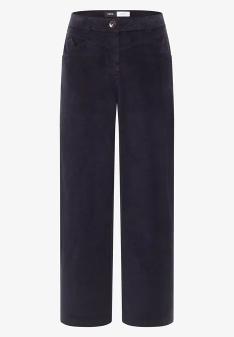 High Waist Wide Leg Hose im Loose Fit dark blue corduroy Dunkelblaue Cordhose mit weitem Bein und hohem Bund