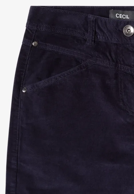 High Waist Wide Leg Hose im Loose Fit dark blue corduroy Dunkler Cordrock mit Reißverschluss und Nahtdetails
