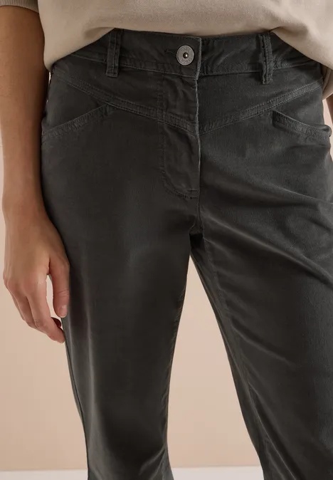 High Waist Bootcut Hose im Slim Fit easy khaki Dunkelgraue Hose mit Knopfverschluss, Gürtelschlaufen und geraden Beinen