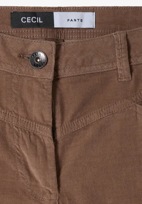 High Waist Bootcut Hose im Slim Fit earthy taupe Braune Cordhose von CECIL mit Knopfverschluss und Gürtelschlaufen