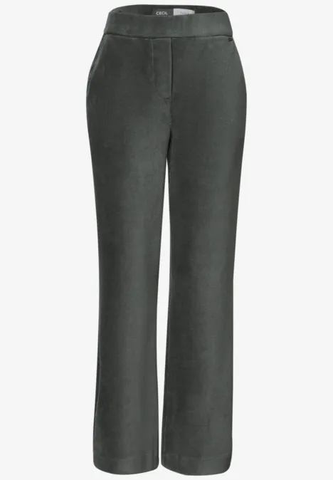 Graue, gerade geschnittene Hose mit hohem Bund und schlichten Details.
