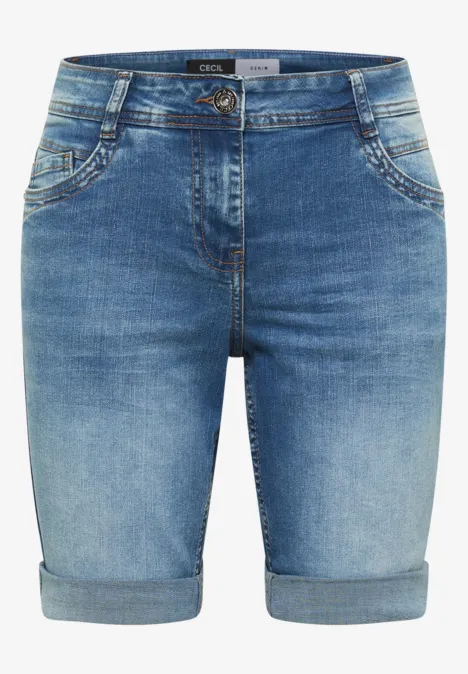Short taille haute Slim Leg, coupe ajustée authentic used wash Short en jean bleu, coupe mi-cuisses, ourlets retroussés, passants de ceinture et poches italiennes.