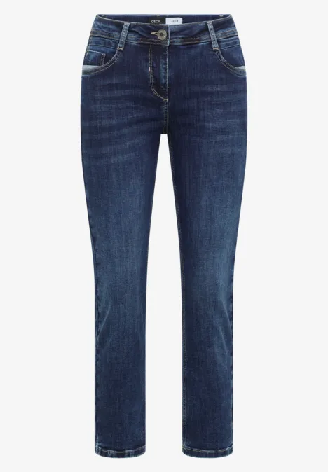 Mid Waist Slim Leg Jeans im Casual Fit mid blue used wash Dunkelblaue Jeans im klassischen Five-Pocket-Stil mit geradem Bein.